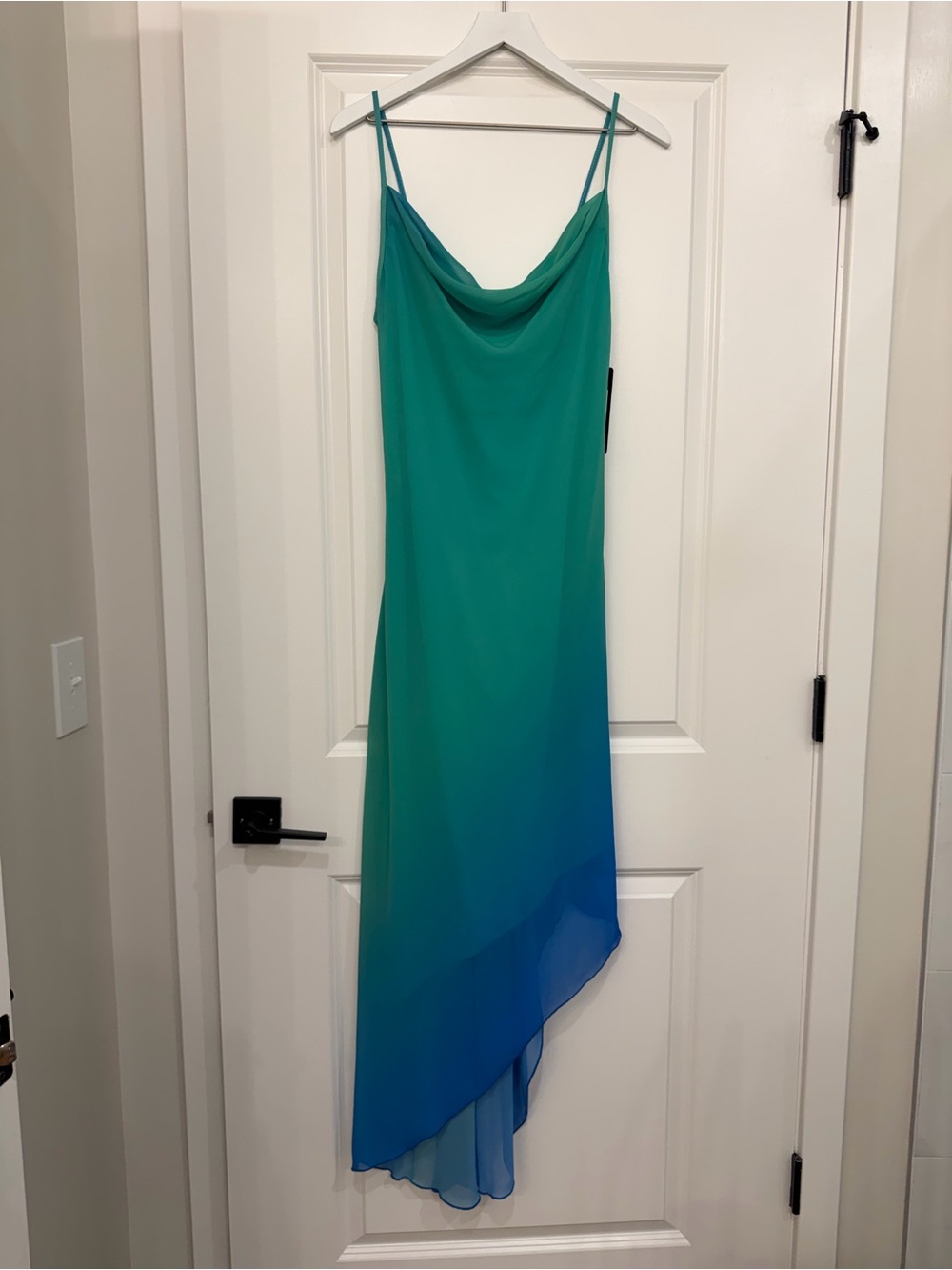 BEBE Ombre Maxi Dress Turquoise Blue Green Cowl Neck Size M